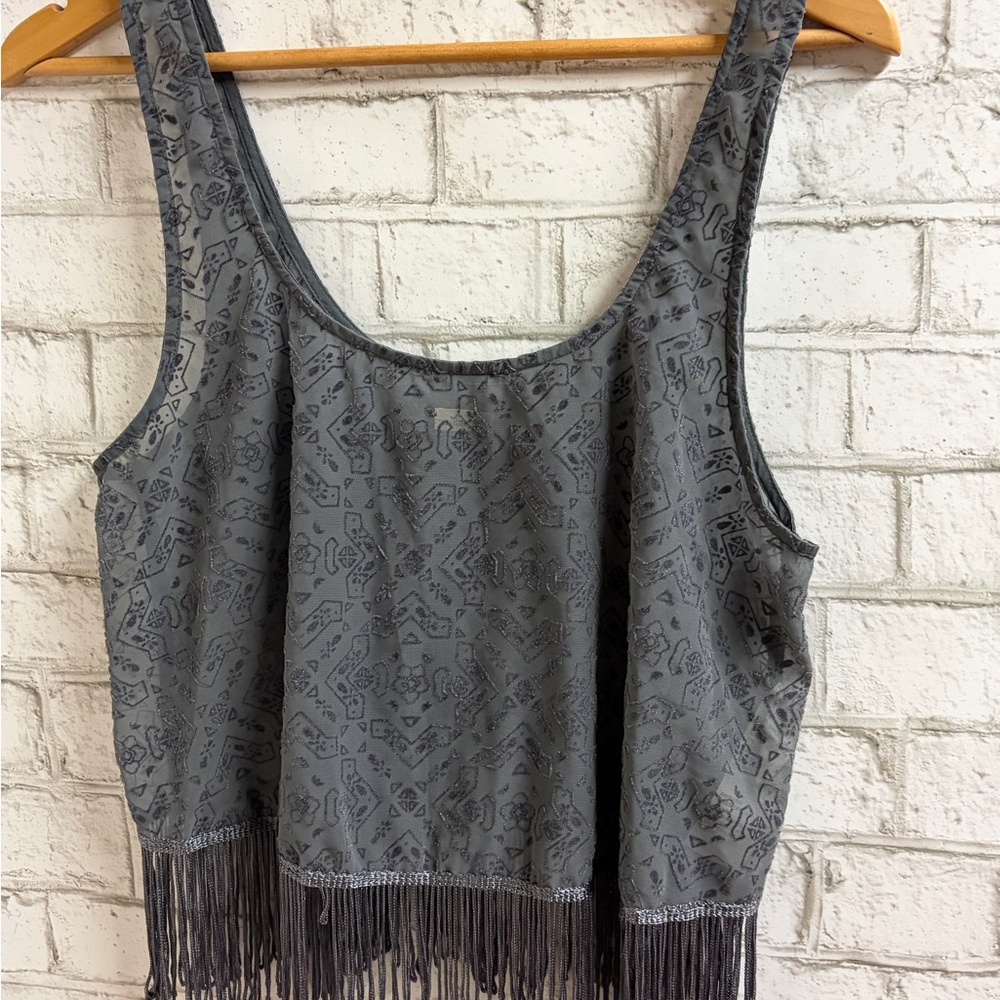 Hollister Boho Gray Printed Fringe Tank Top